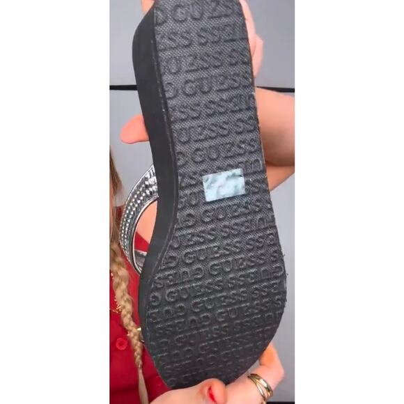 GUESS Sarraly Eva Logo Wedge Sandal in Disco Rhinestone Size US 11 New w/o Tag - Picture 14 of 14